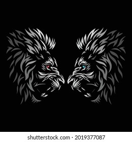 Angry Face Lion Vector Icon. Logo Design, Flat Icon. Vector Illustration On Black Background 