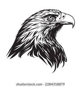 Angry face mascot eagle hawk head. black white line art vector illustration