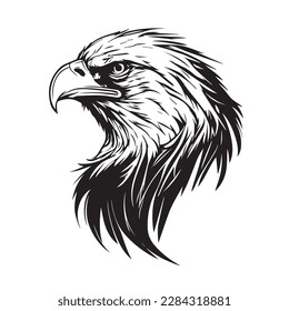 Angry face mascot eagle hawk head. black white line art vector illustration