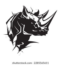Angry face mascot of rhino. black white line art vector illustration