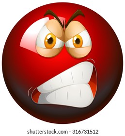 Angry face on red ball illustration