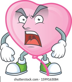angry face of pink love balloon cartoon character style