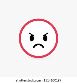 Angry face, poor customer review and emotional assessment of goods or services quality. Harsh round vector icon with bright red contour, flat emoticon button.
