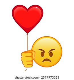 Angry face with red heart baloon Large size of yellow emoji smile