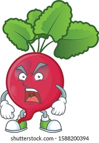 angry face of red radish cartoon character style