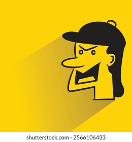 angry face with shadow on yellow background