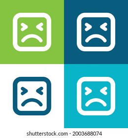 Angry Face Of Square Shape Outline Flat four color minimal icon set