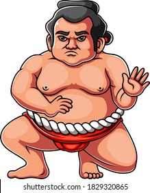 Angry face Sumo standing in crouch stance 

