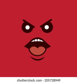 Angry face yelling with red background 