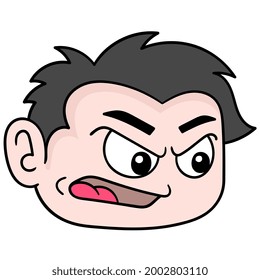 angry faced boy head cursing, vector illustration carton emoticon. doodle icon drawing