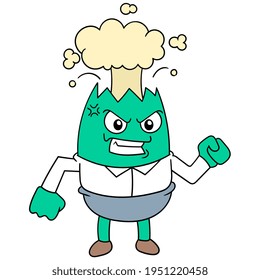 Das wütende gegenübergestellte Monster hielt die Rampe zurück, bis sie ausbrach, Vektorgrafik. doodle Symbol-Bild kawaii.