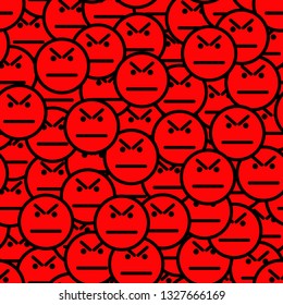 Angry faces (angry smile icons) seamless pattern. Anger and protest in a crowd. Vector illustration.