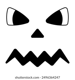 Angry facial expression. Mask. Sketch. Vector illustration. Outline on isolated white background. Doodle style. An ominous grimace. Menacing look. Idea for web design.