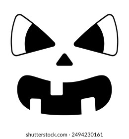 Angry facial expression. A toothy grin. Mask. Sketch. Vector illustration. Outline on isolated white background. Doodle style. Sinister grimace with teeth. Menacing look. Idea for web design.