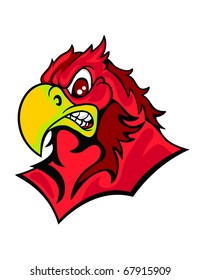 An angry falcon head growls at you.