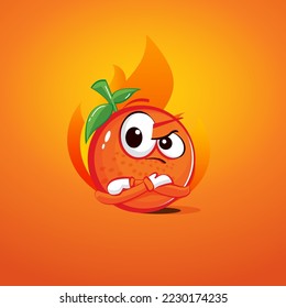 Angry fast Orange moving ninja horror logo character cartoon vector 