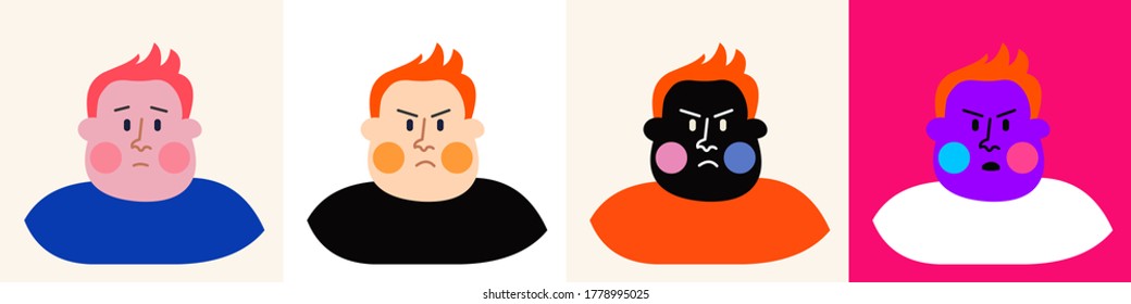 Angry fat boy. Colored pack. Avatar. Vector Flat Illustration