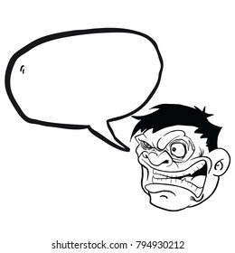 angry fat man face with speech bubble cartoon illustration isolated on white