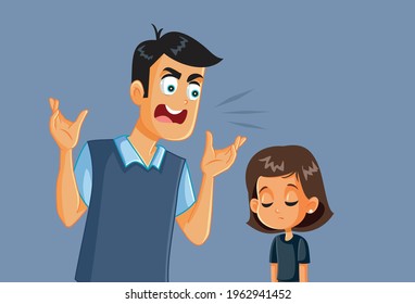 Angry Father Screaming at his Daughter Vector Illustration. Parent scolding child creating an aggressive and violent family environment 
