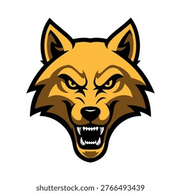 angry featuring angry golden wolf head with bared teeth, cartoon style. Scalable various applications. Scalable format print and digital media. angry, golden, wolf....