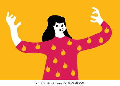 Angry female character screaming shouting illustration