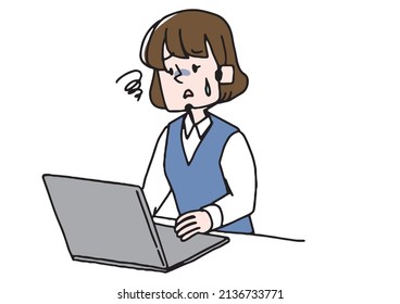  Angry female operator, comical handwritten person, vector, simple coloring of line drawing
