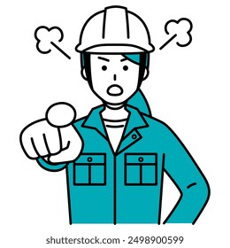 Angry female worker pointing at something