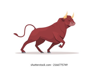 angry fighting bull in attacking pose big dangerous mammal animal horizontal isolated