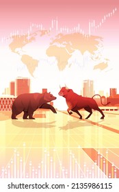angry fighting bull and bear in attacking pose dangerous mammal animals market trend stock exchange trading