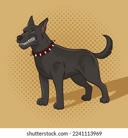 angry fighting dog pinup pop art retro vector illustration. Comic book style imitation.