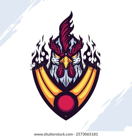 Angry Fighting Rooster Flaming Armor Logo Mascot