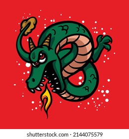 Angry fire breathing dragon cartoon vector illustration