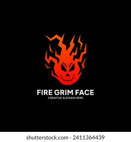 Angry Fire Grim Face Logo, Flame Icon Vector Illustration