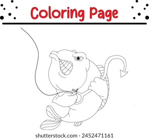  angry fish with fishing hook coloring page for kids