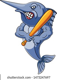  Angry fish holding baseball stick