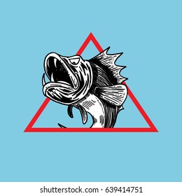 Angry Fish Jumping Out of Water Hand Drawing Illustration