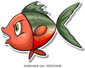 Angry fish sea animal cartoon sticker illustration