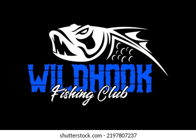 angry fish skeleton skull in vintage logo design style template on black dark background vector illustration