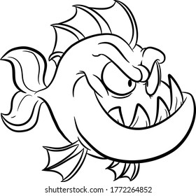 Angry fish vector coloring book