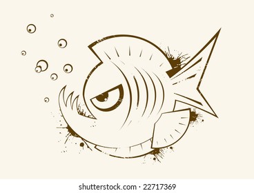 angry fish vintage symbol