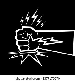 Angry Fist on table vector icon. Anger or aggression concept. White Silhouette Fist hitting table. fight for your rights illustration