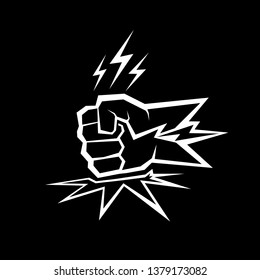 Angry Fist on table vector icon. Anger or aggression concept. White Silhouette Fist hitting table. fight for your rights illustration