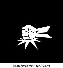 Angry Fist on table vector icon. Anger or aggression concept. White Silhouette Fist hitting table. fight for your rights illustration