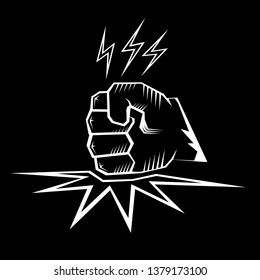 Angry Fist on table vector icon. Anger or aggression concept. White Silhouette Fist hitting table. fight for your rights illustration
