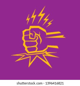Angry Fist on table vector icon. Anger or aggression concept. White Silhouette Fist hitting table. fight for your rights illustration