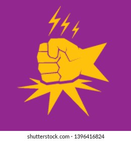 Angry Fist on table vector icon. Anger or aggression concept. White Silhouette Fist hitting table. fight for your rights illustration