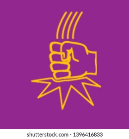 Angry Fist on table vector icon. Anger or aggression concept. White Silhouette Fist hitting table. fight for your rights illustration