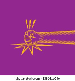 Angry Fist on table vector icon. Anger or aggression concept. White Silhouette Fist hitting table. fight for your rights illustration