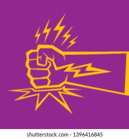 Angry Fist on table vector icon. Anger or aggression concept. White Silhouette Fist hitting table. fight for your rights illustration