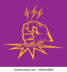 Angry Fist on table vector icon. Anger or aggression concept. White Silhouette Fist hitting table. fight for your rights illustration